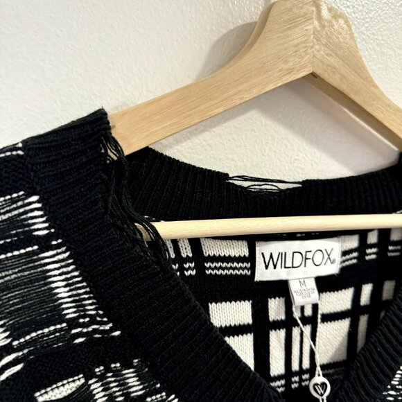 NWT Wildfox Sweater Size M Reece Ritzy Fringe Black White Grunge Gothic - Picture 7 of 12